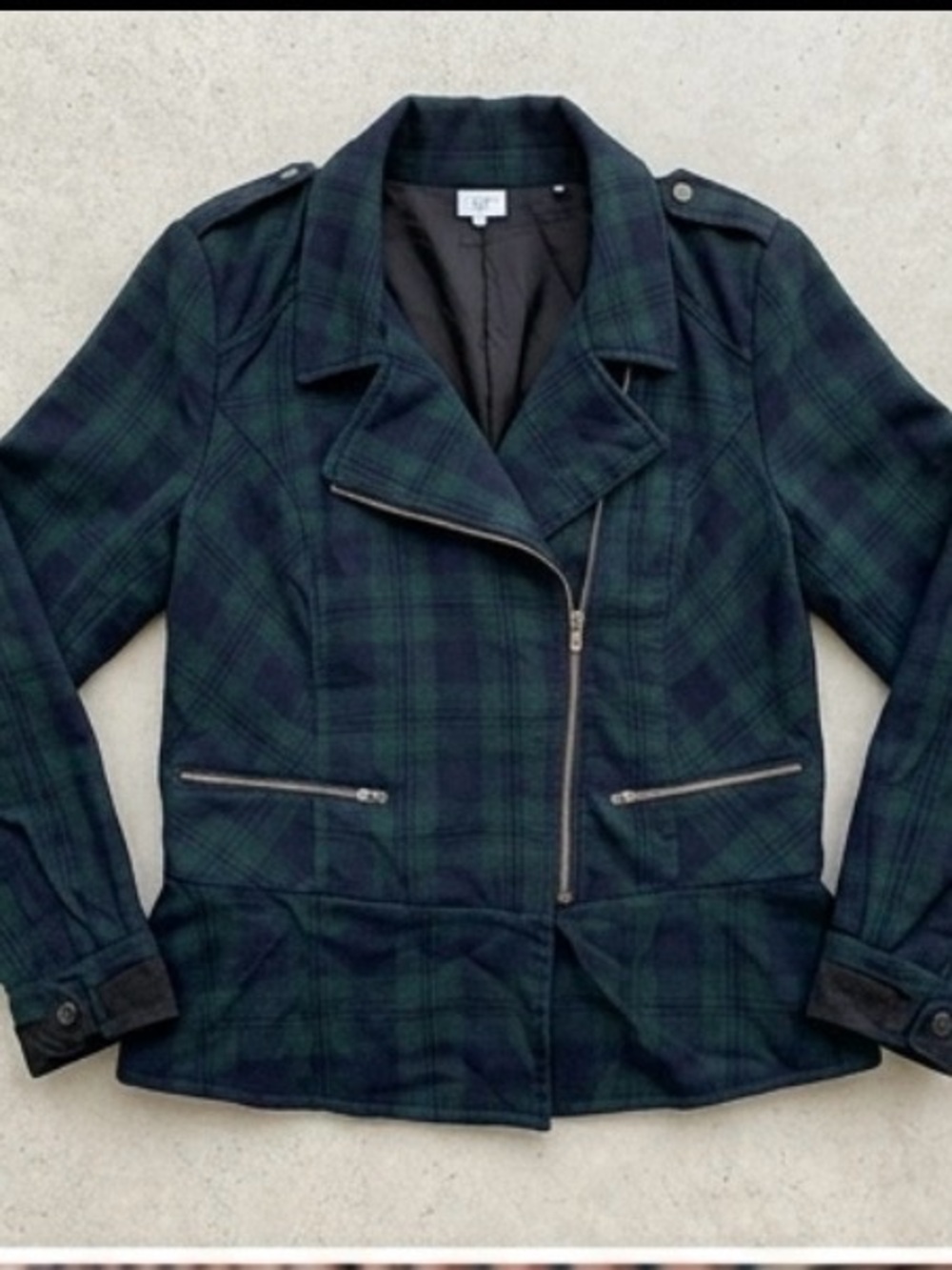 Cabi Tartan Plaid Peplum Moto Jacket (Style #3181)